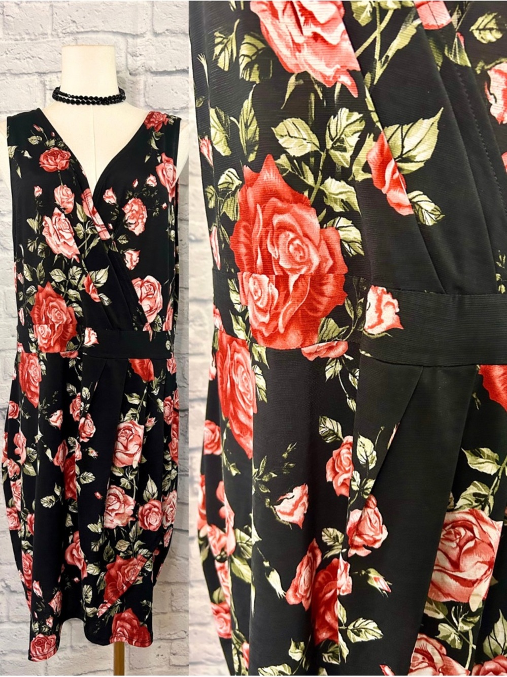 Y2K Black Floral Dress Fall Midi Rose Print  Feminine Cottagecore Whimsigoth